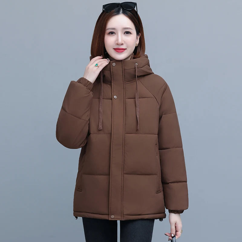 

Новая женская зимняя свободная повседневная универсальная хлопковая куртка, корейская версия, модное толстое теплое ветрозащитное пальто с капюшоном, женское