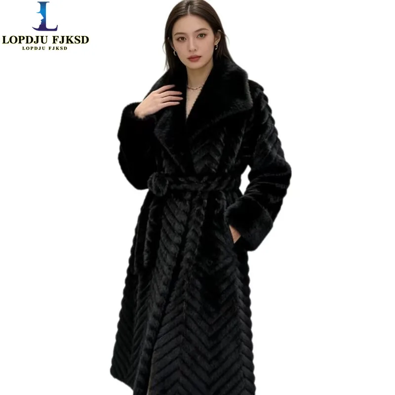Women's Faux Mink Fur Overcoat Adjustable Waist Coat Warm Thick Winter Jacket Outerwear Female Clothes