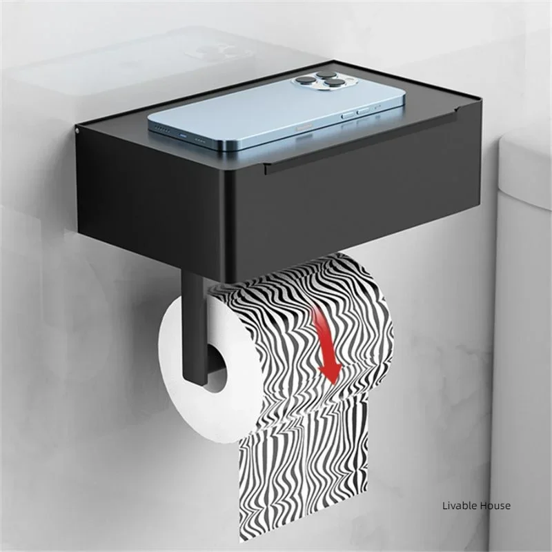 

Toilet Roll Holder Bathroom Storage Rack with Wipes Dispenser Black Multi-function Roll Paper Holder Stainless Steel Accessorie