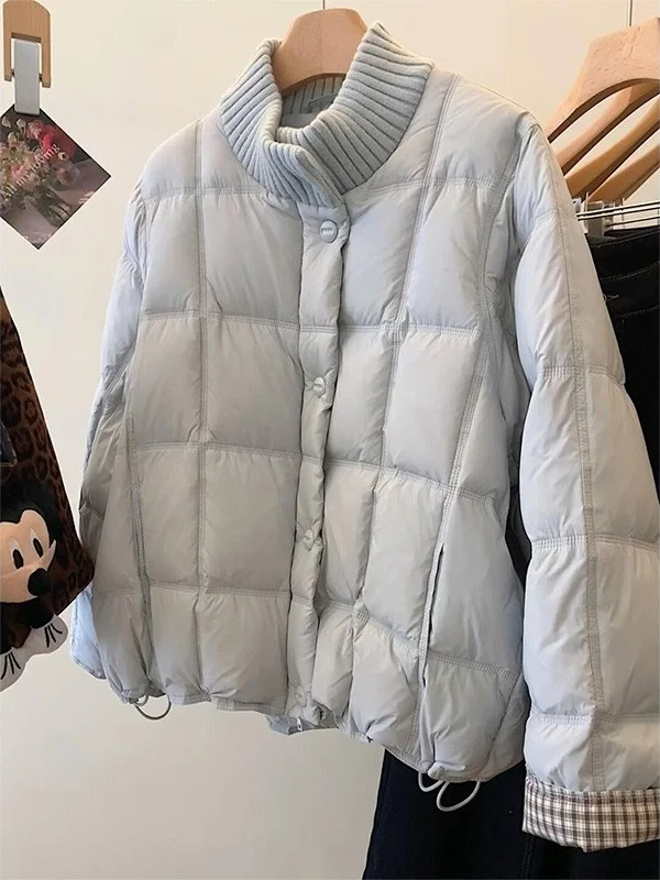 

Свободная корейская повседневная вязаная куртка из хлопка с пэчворком для женщин, маленький размер, утепленное хлопковое пальто, верхняя одежда