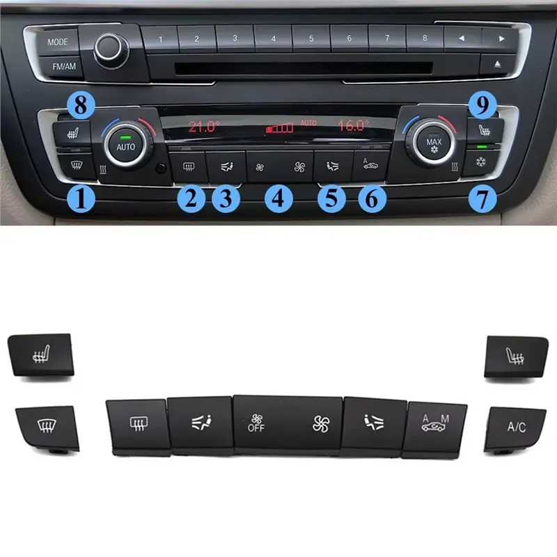 A95E-For BMW 3 Series F30 F34 F35 1 2 4 Series F20 F21 F22 F23 F32 F33 F36, A/C Button Cover 64119287341 9PCS Center Console