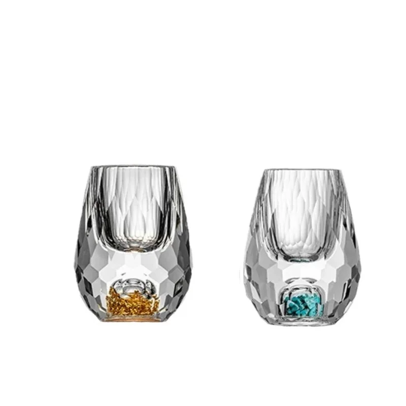 

15ml Luxury Crystal Glass Vodka Sake Shochu Liqueur Double Bottom Gold Foil Glass Tea Cup High-end Gifts Hard Liquor Bar Tool