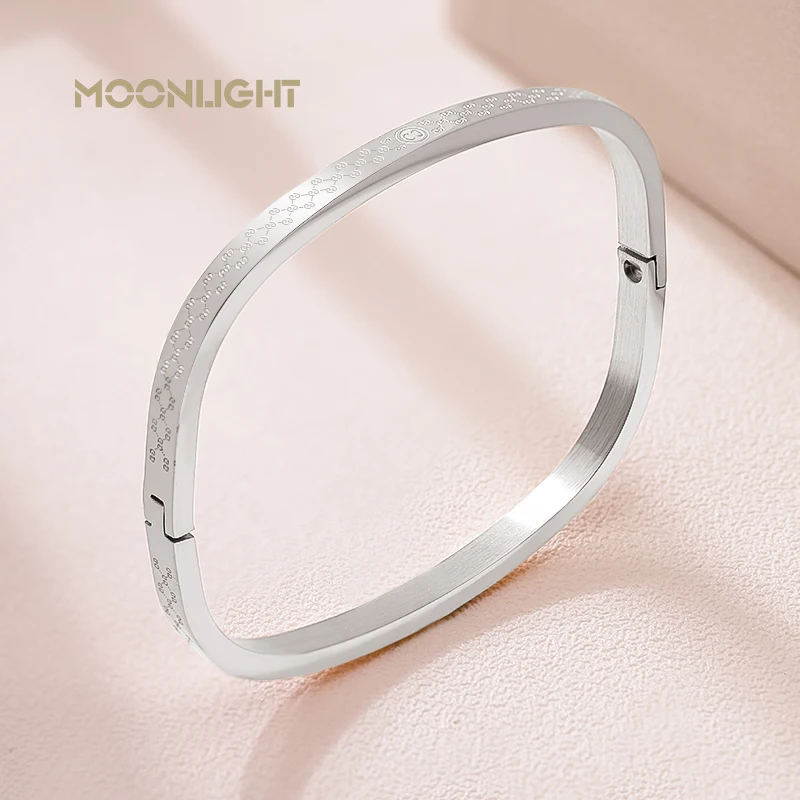 MOONLIGHT Classic Square Stainless Steel Bangles For Women Rose Golden Colors Exquisite Bracelets Fashion Female Jewelry Gifts