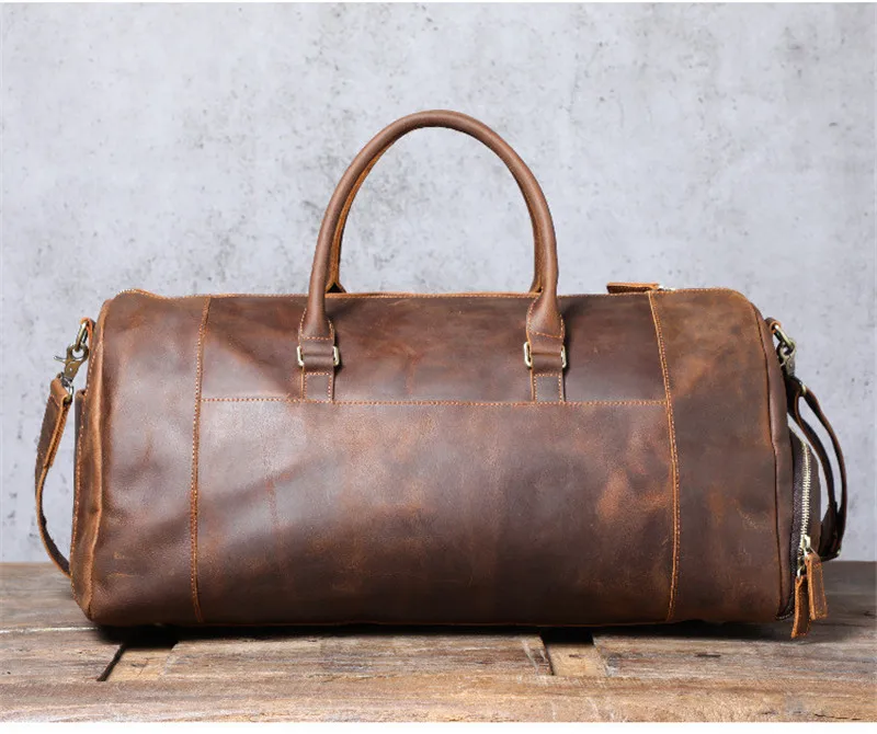 Vintage Large Capacity Genuine Leather Travel Bag Natural Crazy Horse Cowhide Handbag Duffel Bag Outdoor Weekend Luggage Bag