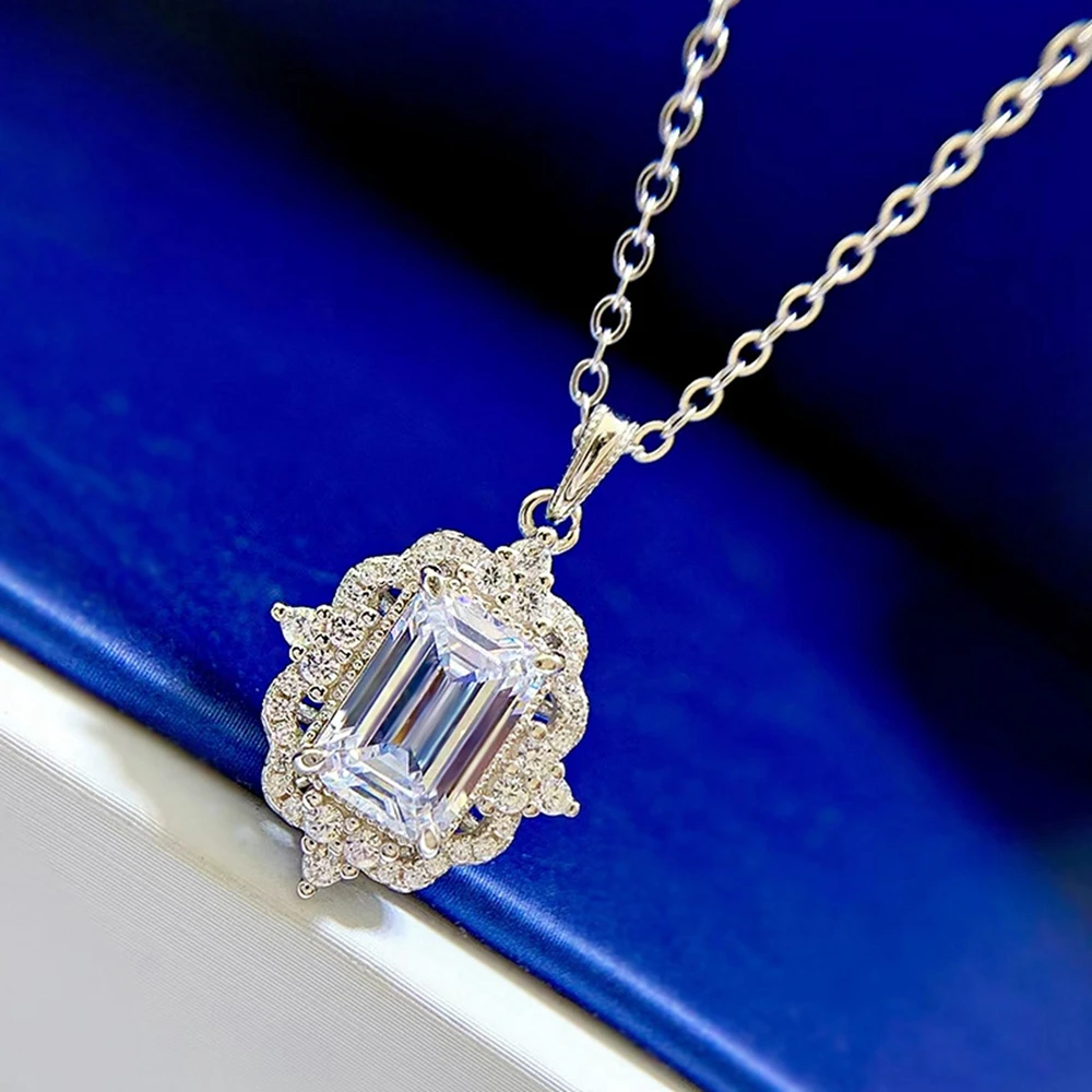 Wong Rain 100% 925 Sterling Silver Emerald Cut 6*9 MM Lab Sapphire Gemstone Pendant Necklace Fine Jewelry Girls Gifts Wholesale