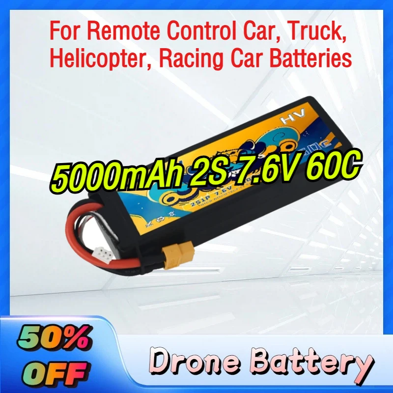 

VSVAW Lipo 5000mAh 2S 7.6V 60C Hard Case Battery With XT60 Plug for Remote Control Car, Truck, Helicopter, Racing Car Batteries