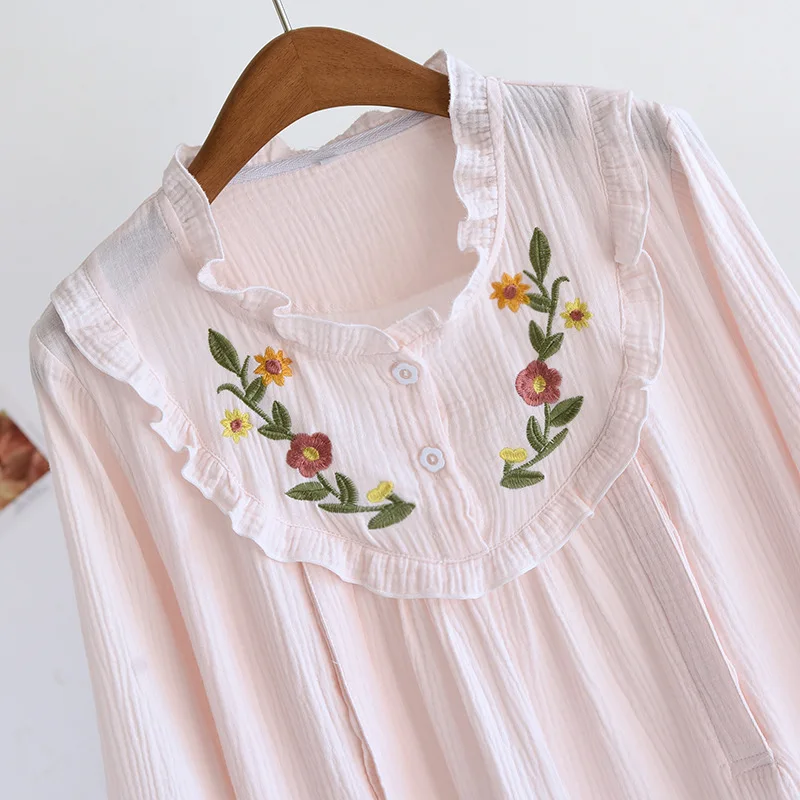 Embroidery V-Neck Maternity Clothes Breastfeeding Nightgowns Nursing Sleepwear Spring Autumn New Loose Pregnancy Dresses