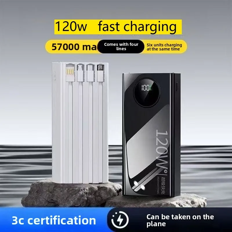 

New 120W Power BankSuper Fast Charging 57000mAh Ultralarge Capacity For Mobile Power External Battery For Iphone Xiaomi Samsung