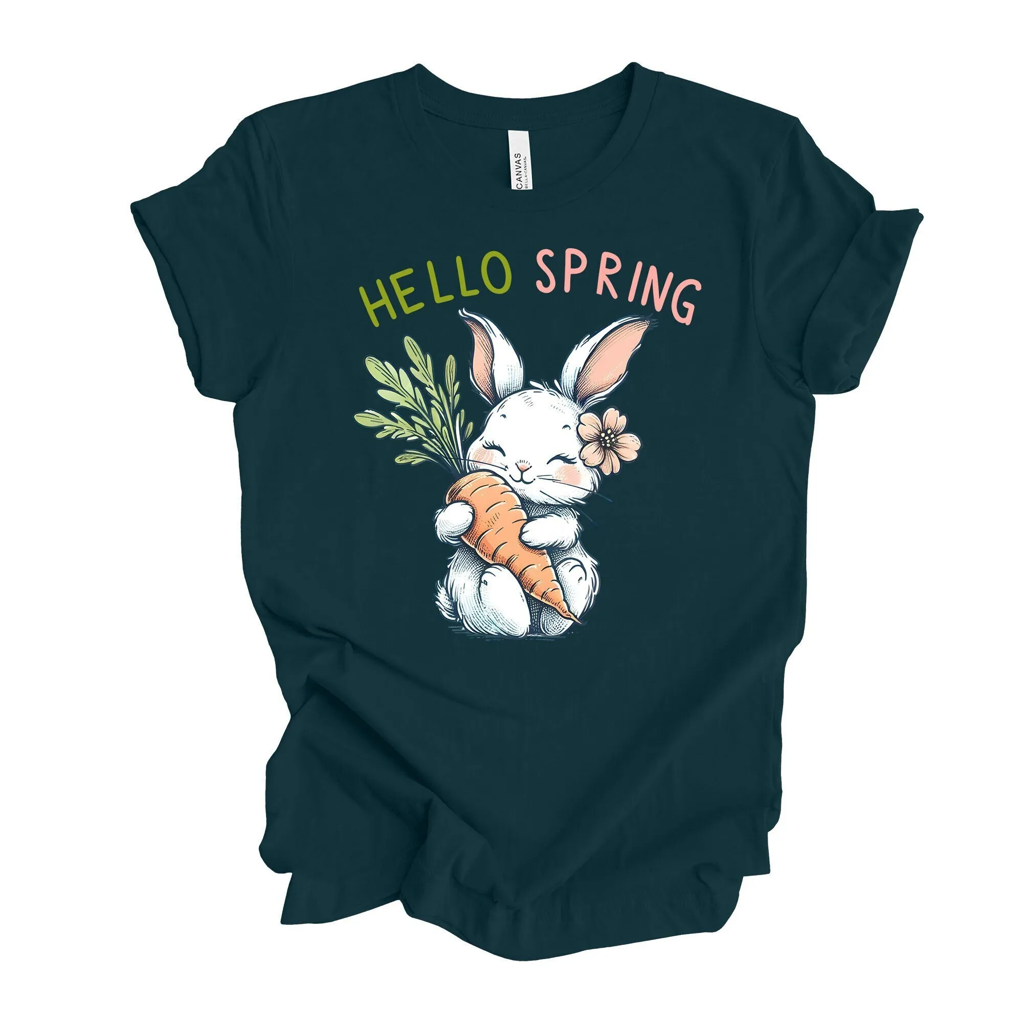 Spring T Shirt Hello Cute Bunny With Carrot Easter Design On Premium Unisex 3 Color Choices 3X 4X Plus Sizes