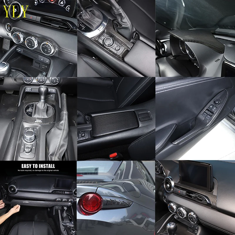 

For Mazda MX-5 MX5 ND 2016-2025 Real Carbon Fiber car dashboard center console gear panel decorative cover sticker interior kit