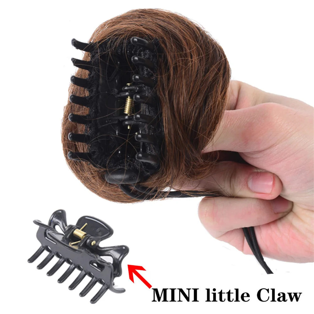 Invisible Hair Claw Buns Extensões de cabelo feminino Sintético Chignon Encaracolado Meninas Meatball Cabeça Preto Cinza Vermelho Cabelo Acessórios