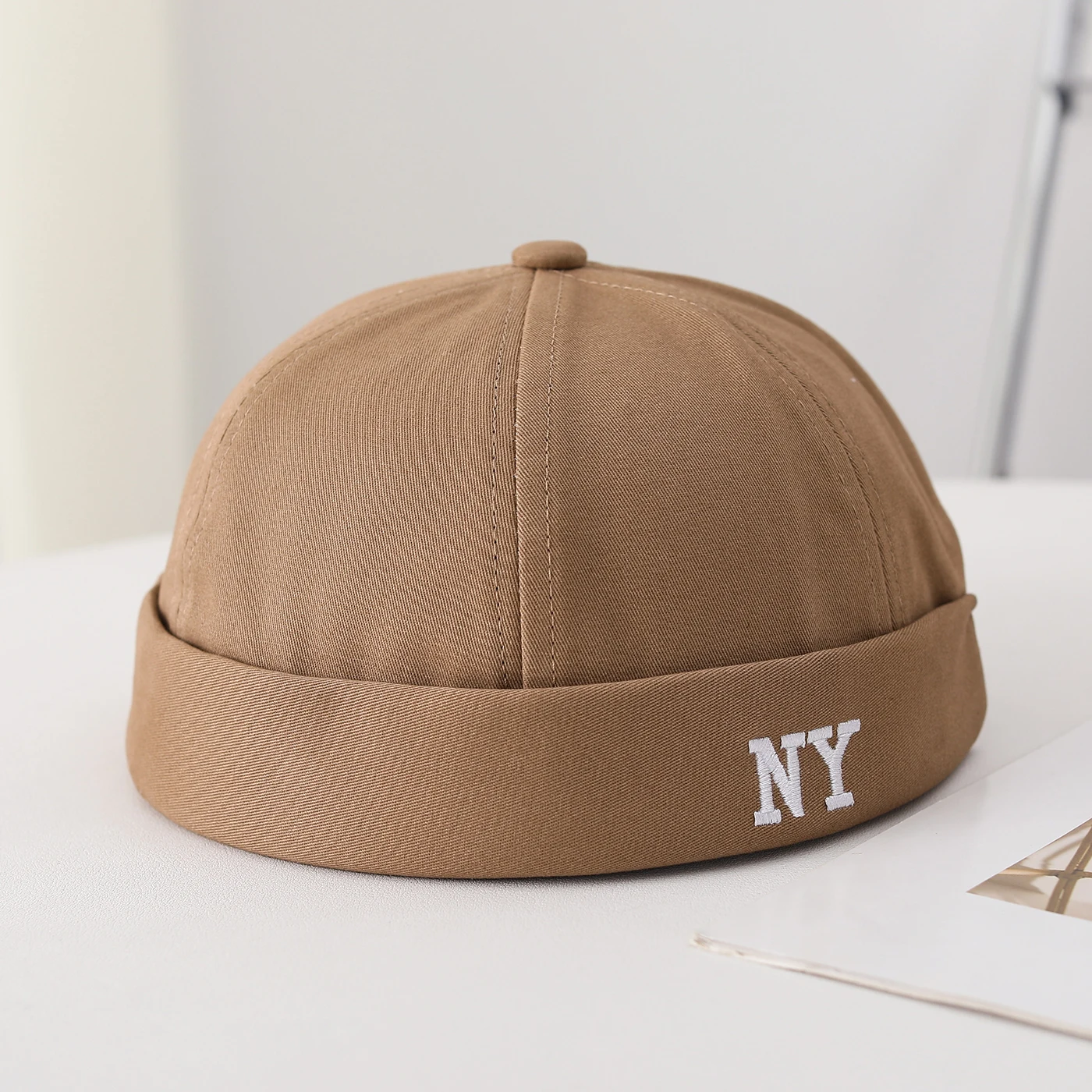 Street fashion - Japanese-style simple embroidered letter NY brimless hat - casual and versatile master hat