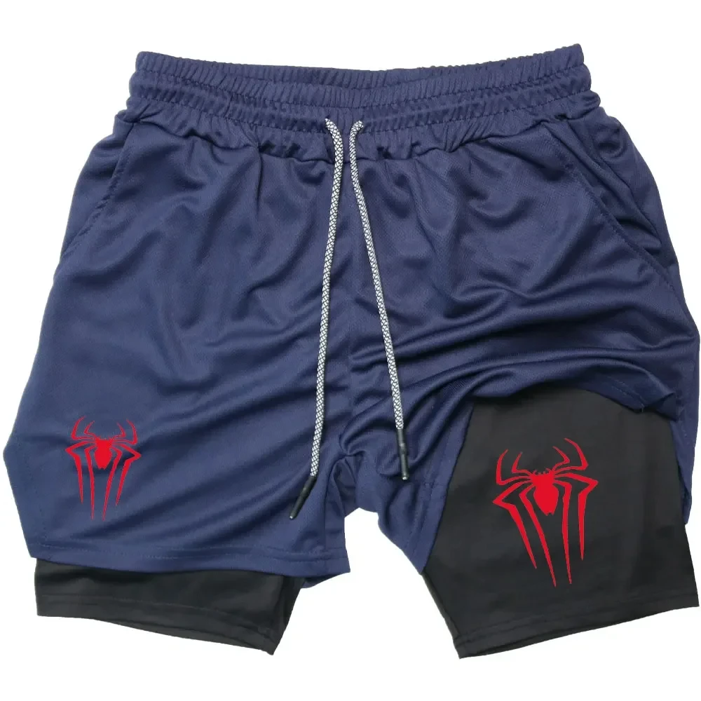 Spider Print Running Shorts Men Gym Sports Shorts 2 In 1 Quick Dry Workout Training Gym Fitness Jogging Short Pants Men Shorts