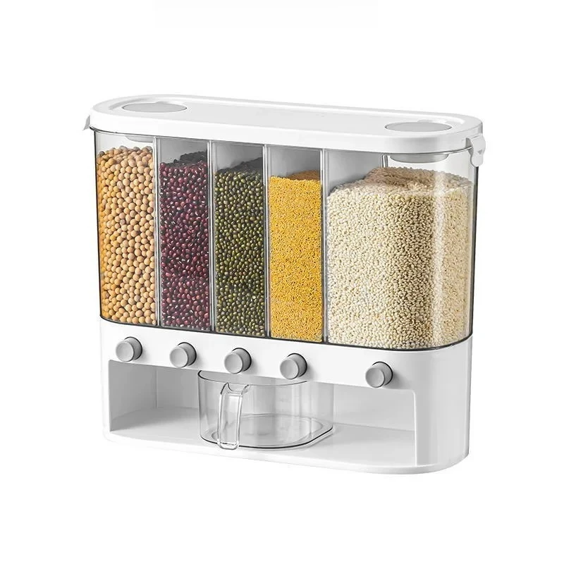 

One Stop Shopping Plastic Cereal Dry Food Storage Containers Kitchen Wall Mounted Rice and Grain Storage Dispenser Storage Box