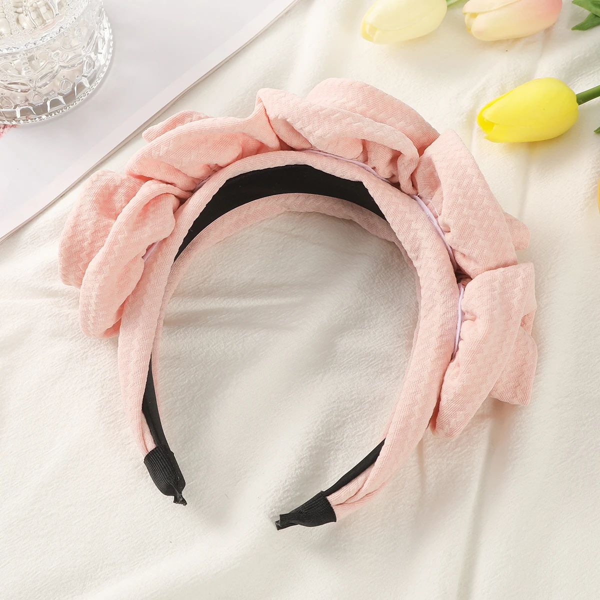 AWAYTR New Handmade Rose Fabric Headband Women\'s Retro Hair Bands Artificial Flower Elegant Hairband Hair Accessories