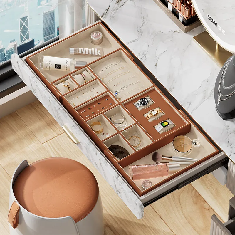 storage box Customized high-end leather wardrobe drawer-type partition flannel watch jewelry box tray