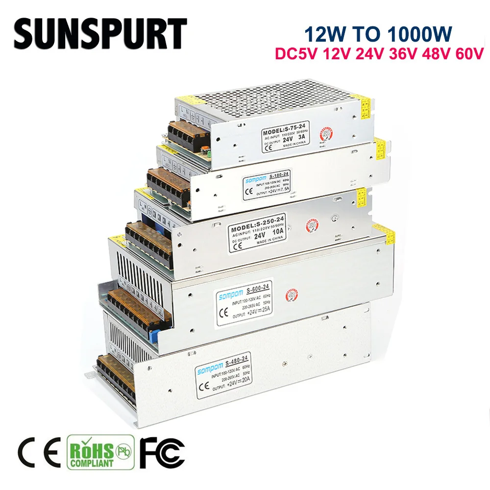 

Switching Power Supply Light Transformer AC 110V 220V To DC 5V 12V 24V 48V 60V Power Supply Source Adapter For Led Strip CCTV