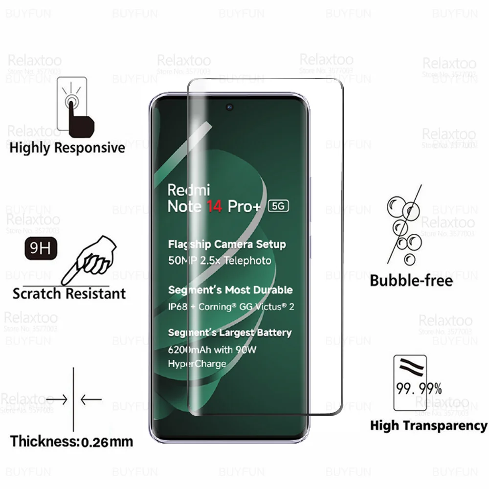 2Pcs 9D Curved Glass For Xiaomi Redmi Note 14 Pro+ 5G Tempered Glass Screen Protector Redmy Note14 Pro Note14Pro Plus 14Pro Plus