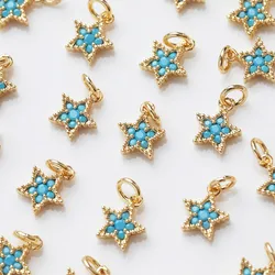 2PCS Small Turquoise Star Charms for Jewelry Making Drop Earrings DIY Hand Made Brass Accessory 14k Gold Plated 7.7*9.5mm