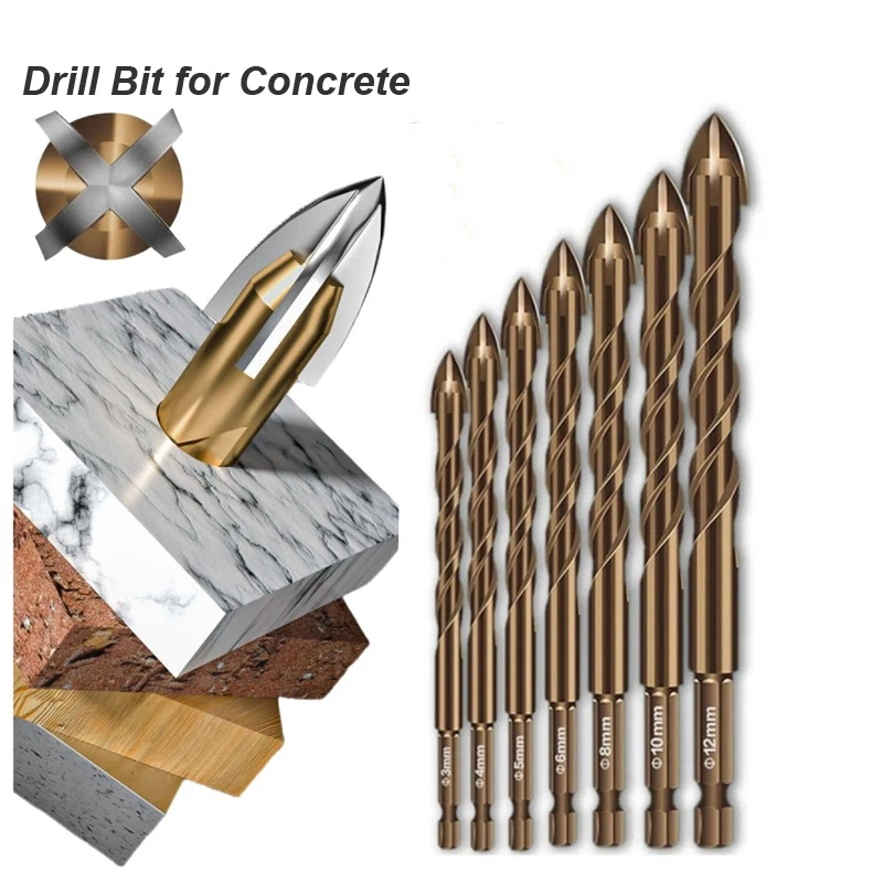 Masonry Concrete Drill Bits Set 3mm-12mm Hex Shank for Glass Ceramic Tile Brick Plastic Wood Hard Alloy Masonry Hole Opener