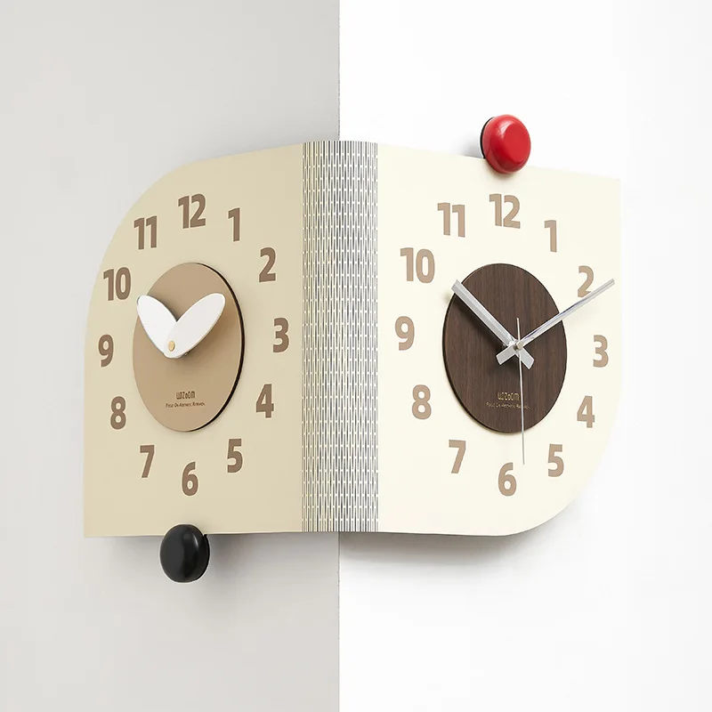 Double-Sided Corner Wall Clock, Minimalist Silent Non-Ticking Creative Hanging Clock, No-Drilling Adhesive Decor Timepiece