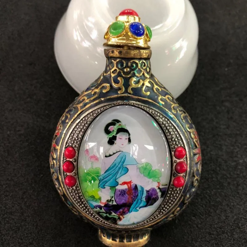 Antique Ethnic Crafts Snuff Bottle Copper Tibetan Style Vintage Imitation Old Item