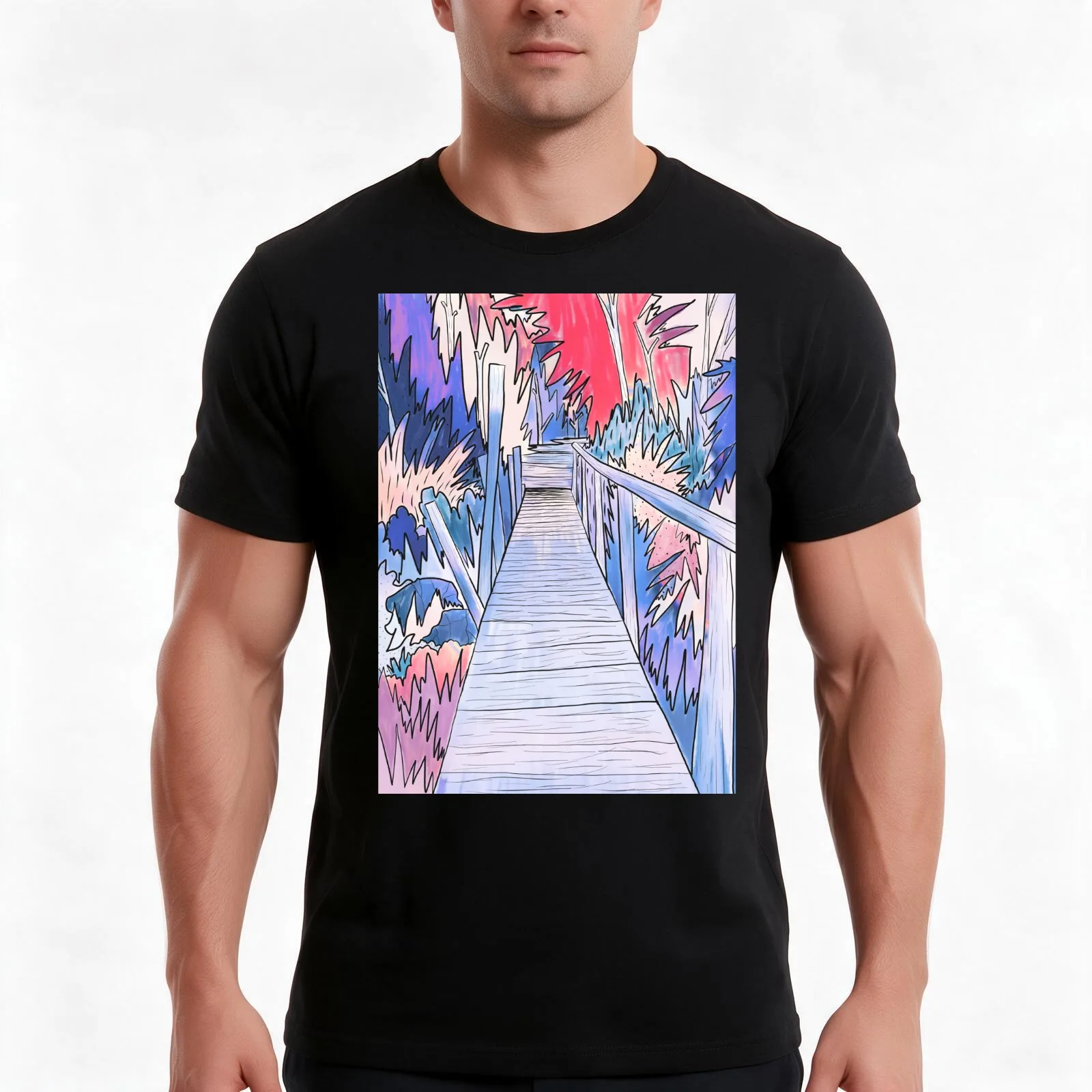 The blue pathway T-Shirt Summer Casual Cotton Tee Oversized Streetwear Tops Vintage Graphic Print Loose Fit Short Sleeve