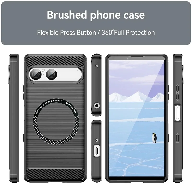Brushed Carbon Fiber Pattern Case For Sony Xperia 10VII 10VI 10V 10IV 10III II I 5V 5IV 5III 1VII 1VI 1V Magnetic Protect Cover
