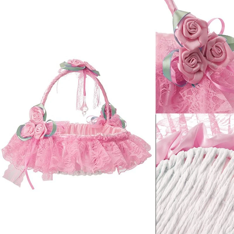 ZB91 Cesto per ragazza fiori da sposa Collezione rosette in pizzo semplice Design reale con fiori pizzo Rose Ig per