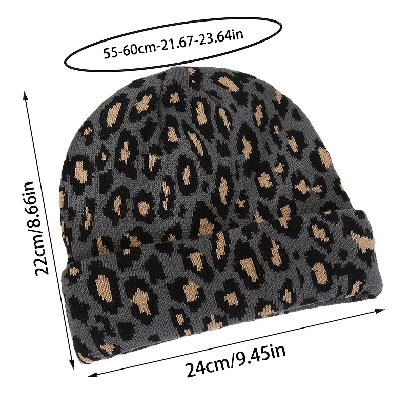 Fashionable Polyester Knitted Hat - Leopard Print Hat - Winter Warm and Thick Brimless Hat - Student Commuting Hat