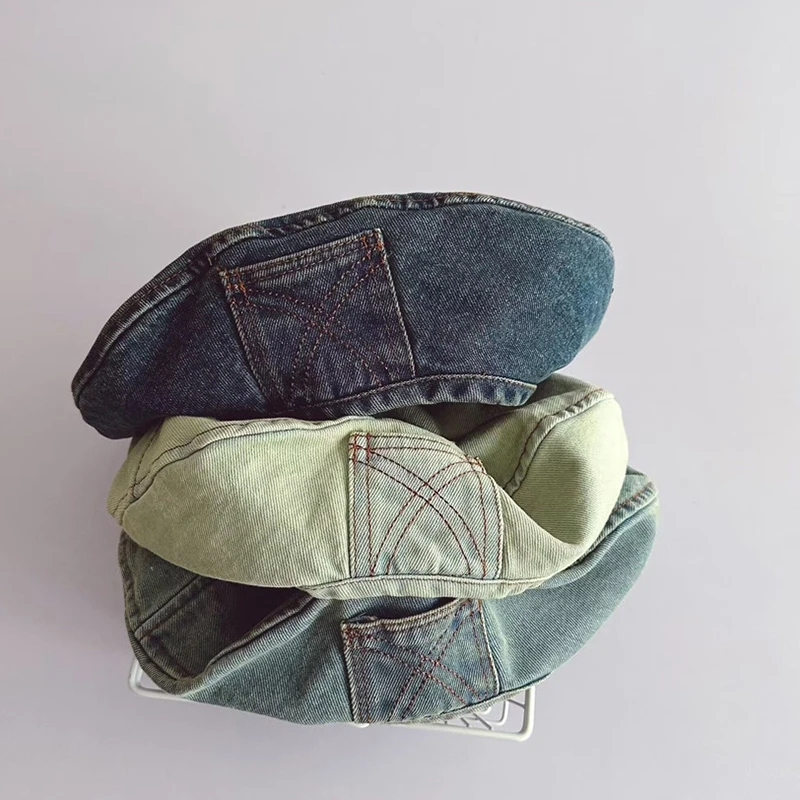 Vintage washed denim Berets caps for women autumn 2023 new thin large size  artist hat temperament mushroom hat for girl