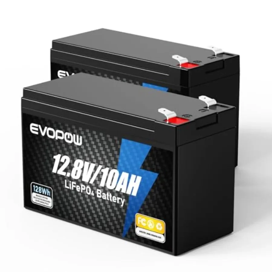 

12V 10Ah LiFePO4 battery for fish finder, solar, camping, UPS, ride-on toys black, lightweight, 5000+ cycles, built-in BMS