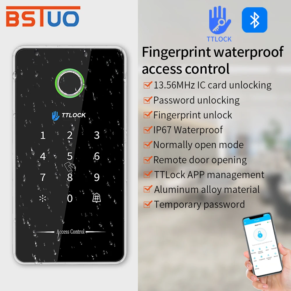 Alloy IP67 Waterproof Smart Access Control Keypad TTLock App Bluetooth Fingerprint Opener 13.56Mhz Card Reader Door Lock System