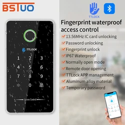 Teclado de Control de acceso inteligente a prueba de agua, abridor de huellas dactilares con Bluetooth, lector de tarjetas, sistema de bloqueo de puerta, App TTLock, 13,56 Mhz, aleación IP67