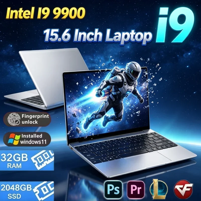 15.6 Inch Portable Gaming Office Laptop Intel I9‑9900 Windows 11 Notebook 32GB RAM 2TB SSD High‑Performance PC Computer