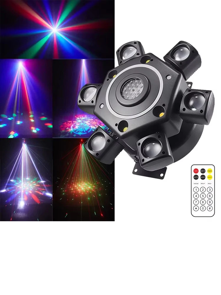 Leistungsstarke 6-Arme Moving Head Strahl Licht Fernbedienung Bunte Streifen Strobe Laser DMX Bühnenbeleuchtung Für DJ Disco Party Club