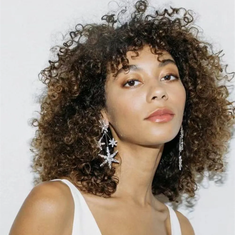 Rhinestone Asymmetrical Star Moon Long Drop Earrings Wedding Jewelry for Women Luxury Crystal Big Geometric Dangle Earrings Gift