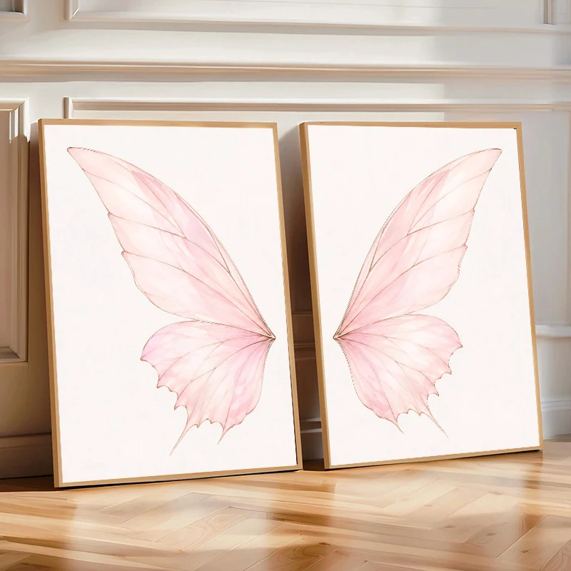 Pink Fairy Butterfly Wings Gold Angel Poster Canvas Painting Print Scandinavian Wall Art for Living Room Home Decor Cuadros