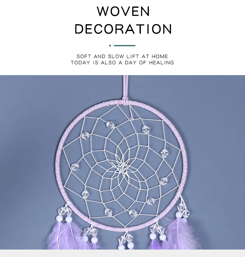 New Hand Woven Feather Purple Dream catcher Home Decoration Hang Crafts Pendant Christmas Gift