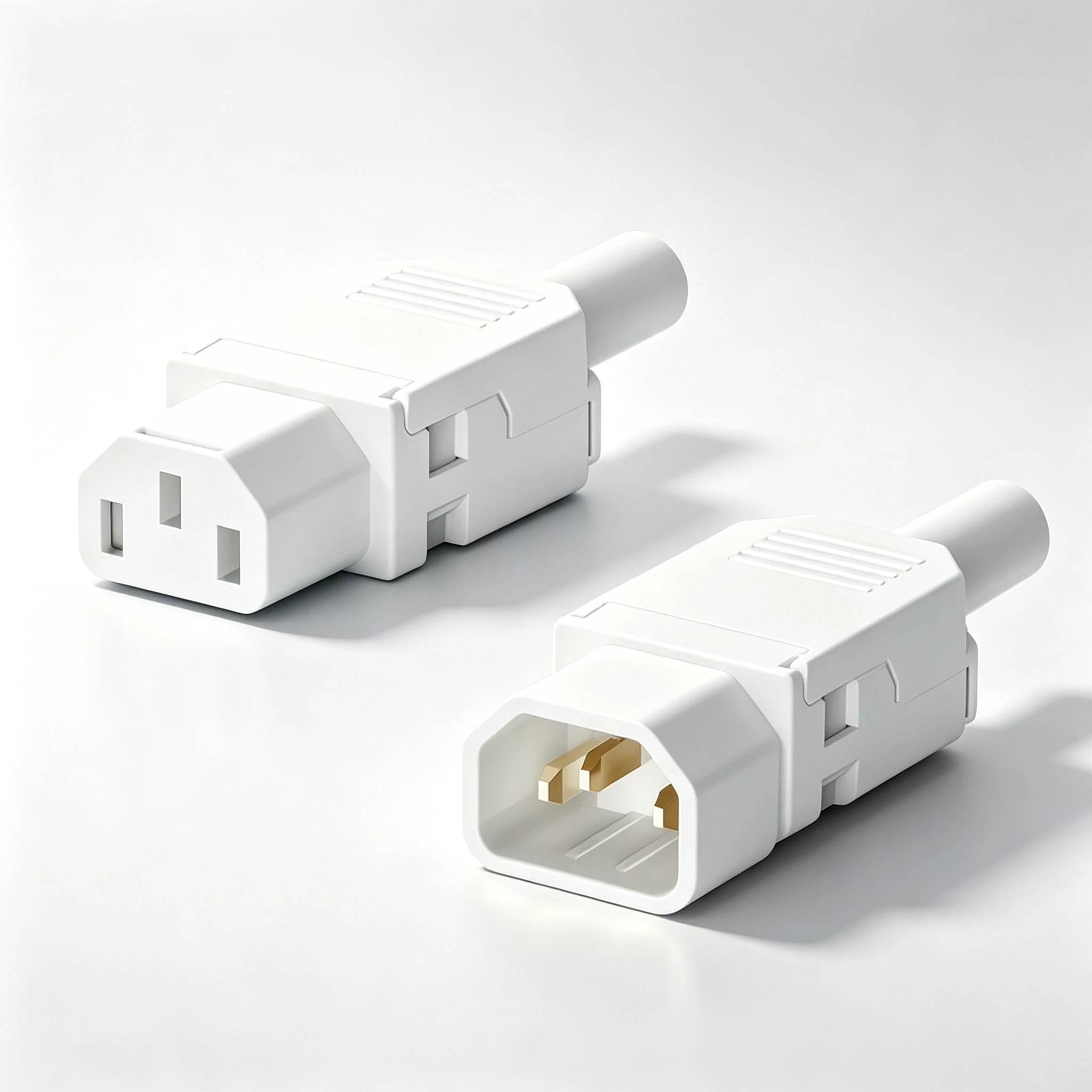 C13 C14 Male Female Power Connector Gold‑Plated 3‑Pin Quick‑Press Terminal 10A 250V Solder‑Free Rewirable White AC Plug Socket