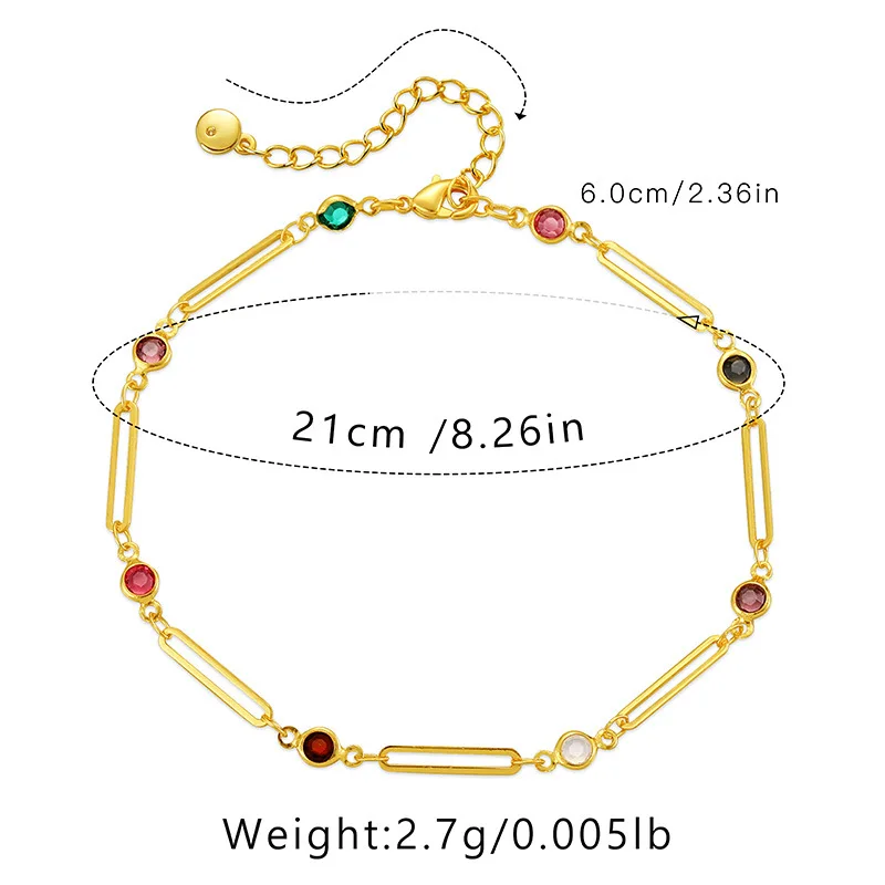 Bohemian Turquoise Beads 18k Gold Plated Paper Clip Chain Anklet for Women Color Zircon Summer Beach Jewelry Gifts Free Shipping