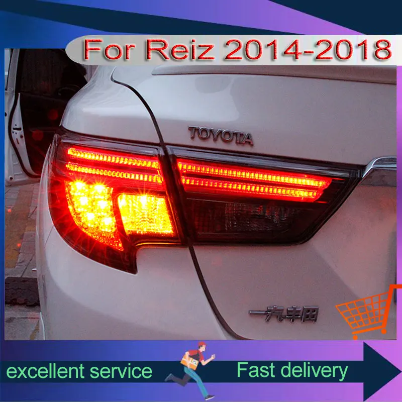 

Автомобиль для Toyota 2013-2019 Mark X Reiz, обновленный задний фонарь DRL, сквозной задний фонарь, светодиодный динамический указатель поворота, тормоз, автоаксессуары