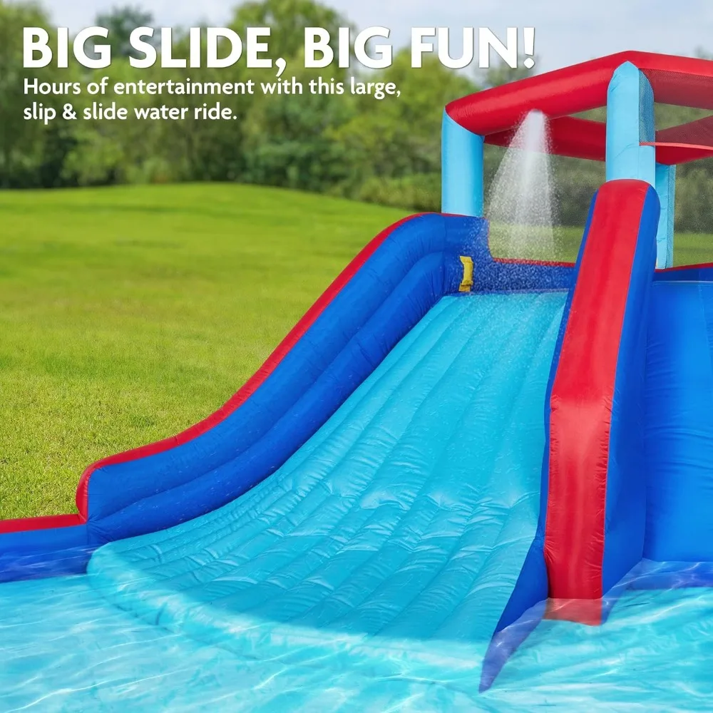 Four Corner Inflatable Water Slide Park – Heavy-Duty for Outdoor Fun - Climbing Wall, Slide & Deep Pool