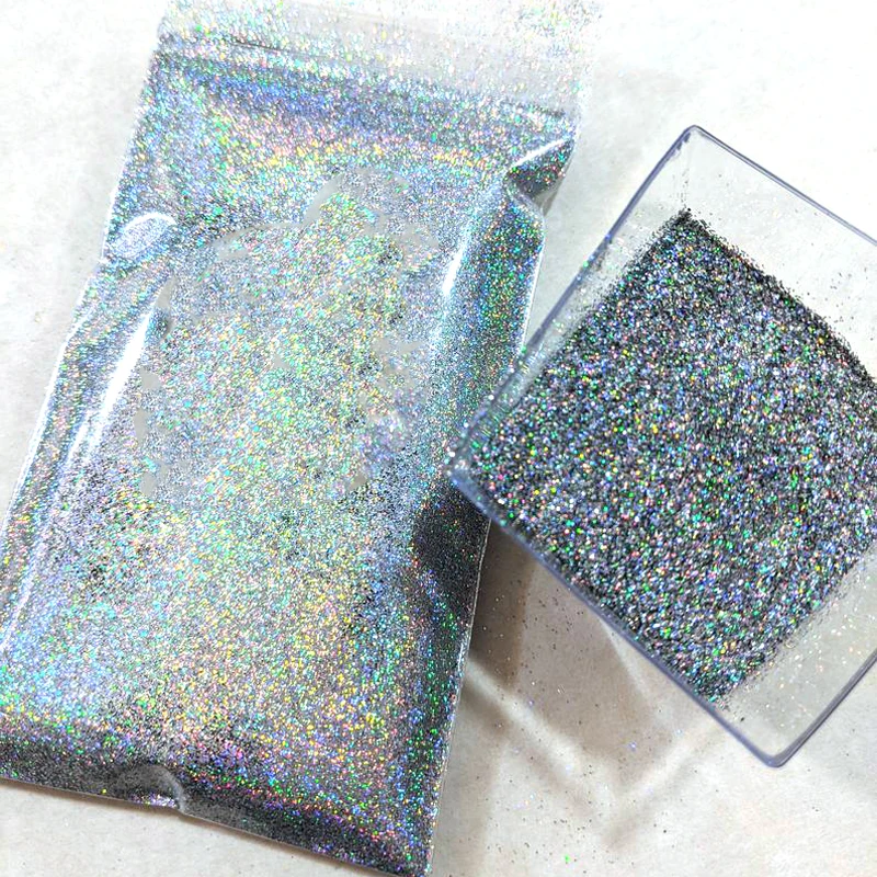 50g Laser Silver Holographic Nail Powder Chrome DIY Mirror Glitter Design 0.2 1/128 Extra-Fine Cover Glitters Nail Art Pigment*-