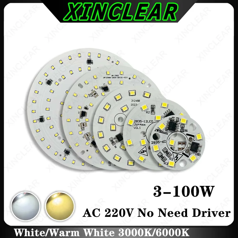 1pcs AC220V Smart IC Driver LED PCB Lamp Panel 3 5 7 9 12 18 24 40 80 100W SMD2835 Chip Light Source For DIY LED Blub Downlight