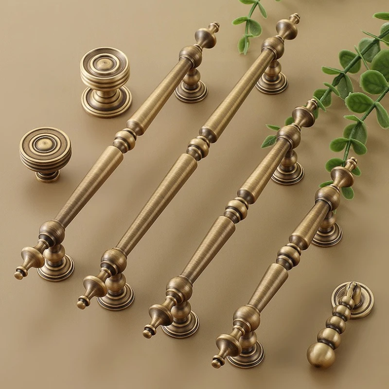 Nordic Vintage Brass Furniture Handles Bronze Handles for Wardrobe and Drawer Dresser Nightstand Luxury Kitchen Cabinet Handles