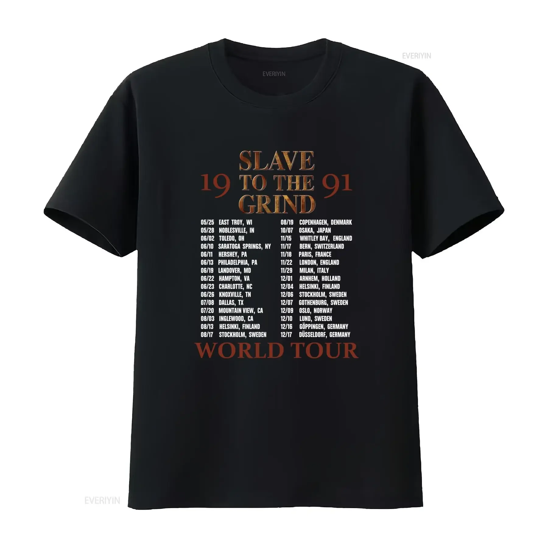 SKID ROW Band Slave 19 To The 91 Grind World Tour T Shirt Full Size S 5XL vintage Washed Slightly Stylish Soft