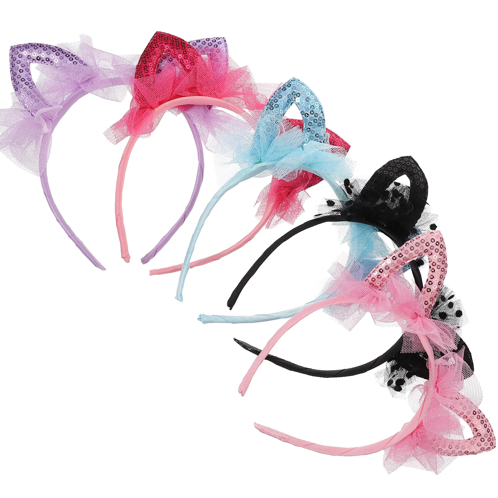 

5Pcs Cat Ears Sequin Hairbands Glitter Kitty Headband Colorful for Party Costume Adjustable Hair Hoop