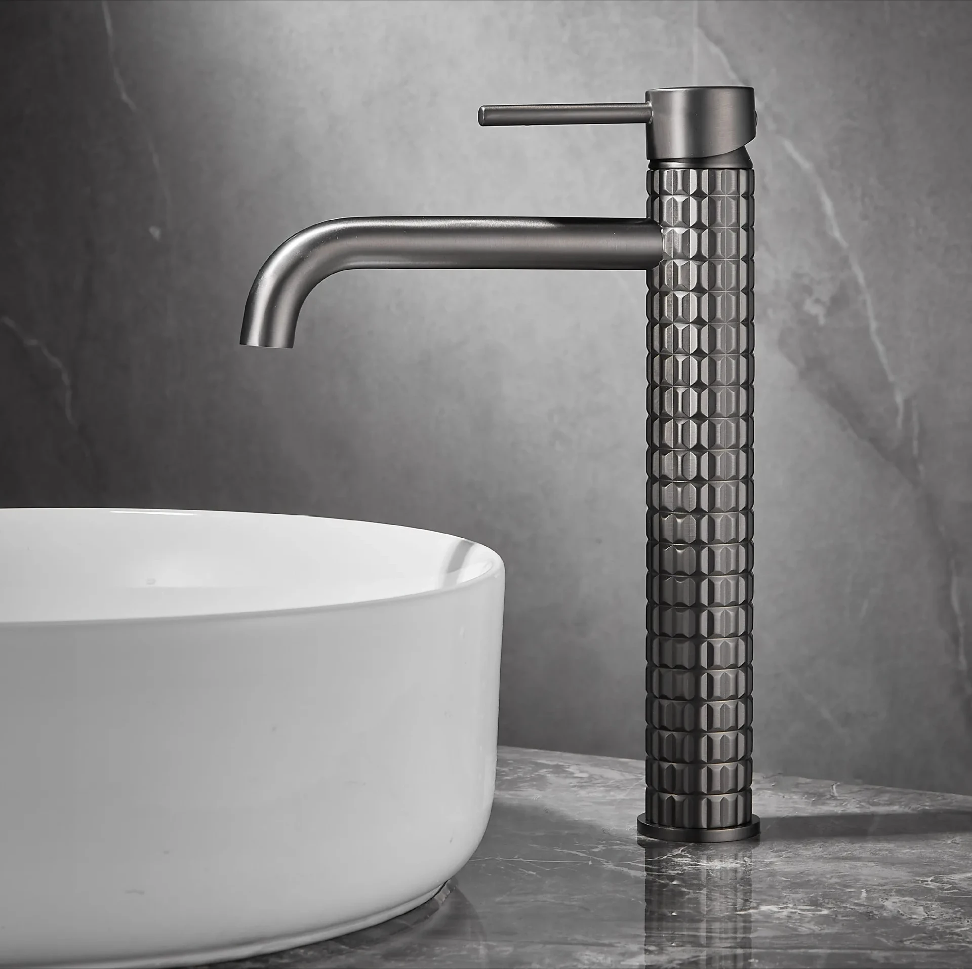 

Tuqiu Brush Gold Bathroom Basin Faucets Art Carved Sink Mixer Tap Hot & Cold Deck Mounted Grey Lavatory Crane Water Tap
