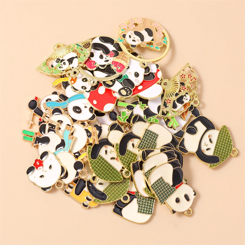 20 Stück Cartoon-Tier-Anhänger aus Emaille, Panda-Bambus-Charms für die Herstellung von Halsketten, Ohrringen, DIY-Bastelarbeiten, Schmuckzubehör – Detail 4